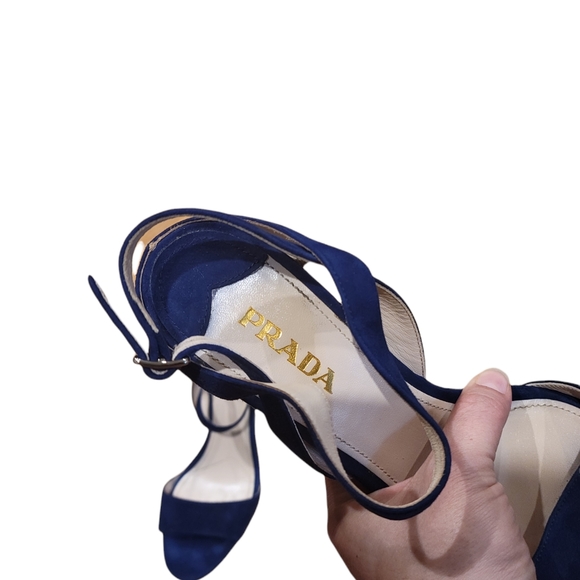 Authentic Prada blue suede sandals with wedge platform and ankle strap - Picture 8 of 11